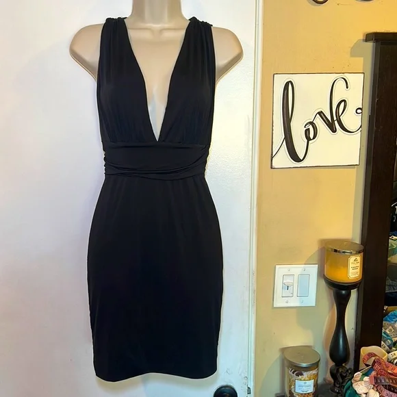 Lovely Day | Dresses | Lovely Day Womens Black Deep V Bodycon Criss Cross  Back Dress | Poshmark